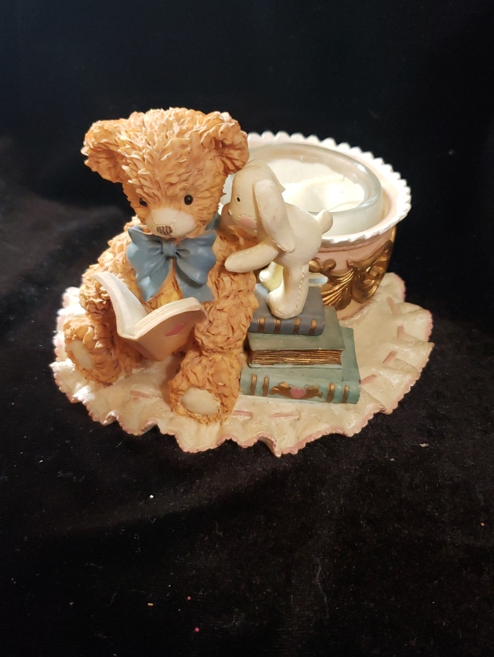 Carlton Cards Tan Teddy Bear with Blue Bow Figurine N  Candle